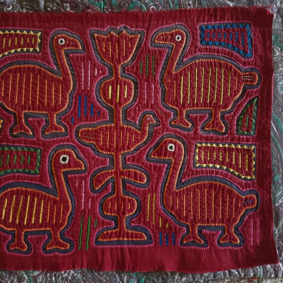 Latin American KUNA MOLA Handmade Textile Art Panel - Bird Motif - Picture 3 of 4